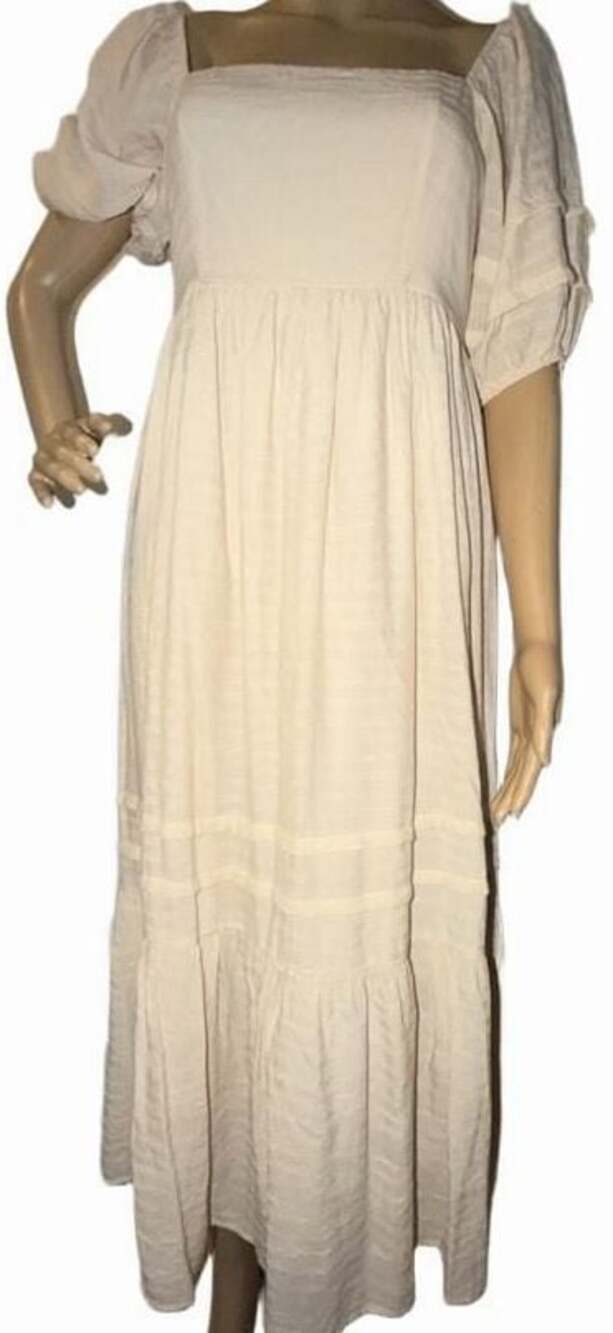 Vici Women's Small Beige Puff Sleeve Tie Back Midi Dress